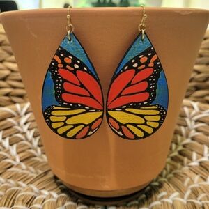 Colorful Butterfly Wing Teardrop Earrings New